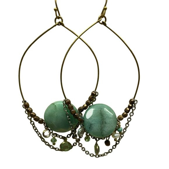 Handmade One-Of-A-Kind Amazonite Aquamarine Blue Stone Hoop Bead Pierced Earring - Picture 1 of 3